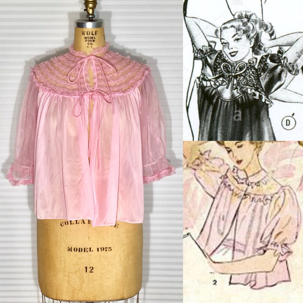 1950s Pinup Lingerie Sheer Bed Jacket Pink